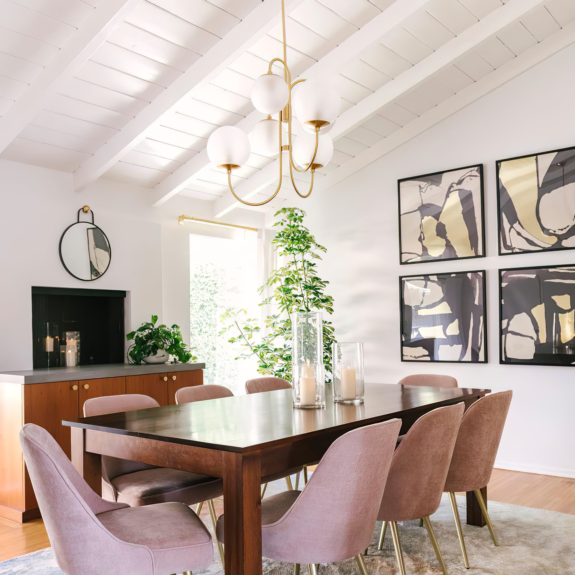 Zwanenhals Kroonluchter Ø76 cm – 8-Lichts Hanglamp met Glazen Bollen Goud/Zwart | Sansoti