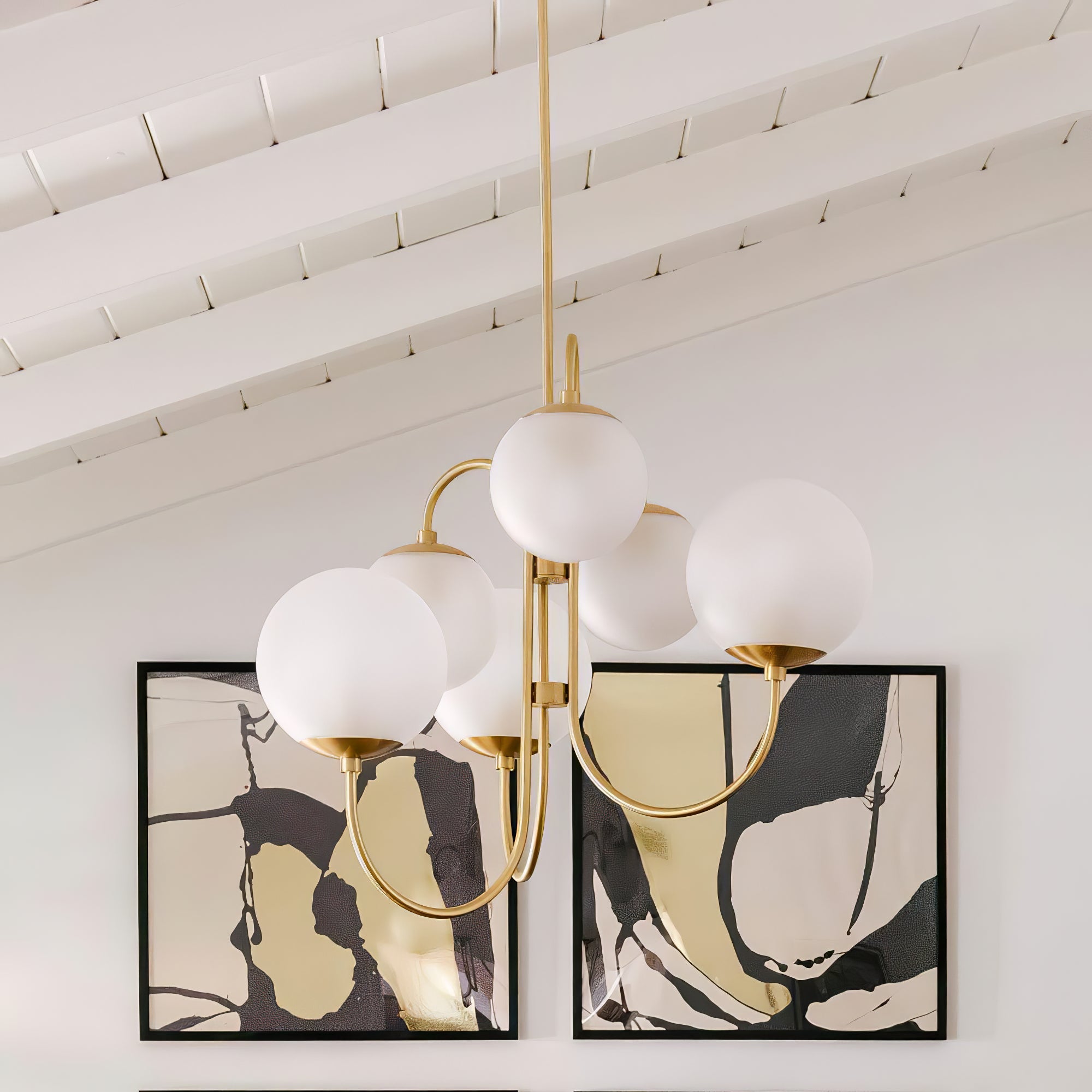 Zwanenhals Kroonluchter Ø76 cm – 8-Lichts Hanglamp met Glazen Bollen Goud/Zwart | Sansoti