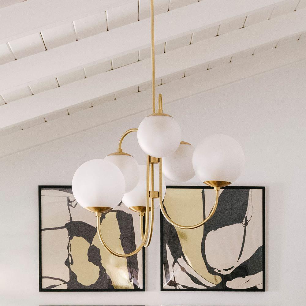 Zwanenhals Kroonluchter Ø76 cm – 8-Lichts Hanglamp met Glazen Bollen Goud/Zwart | Sansoti