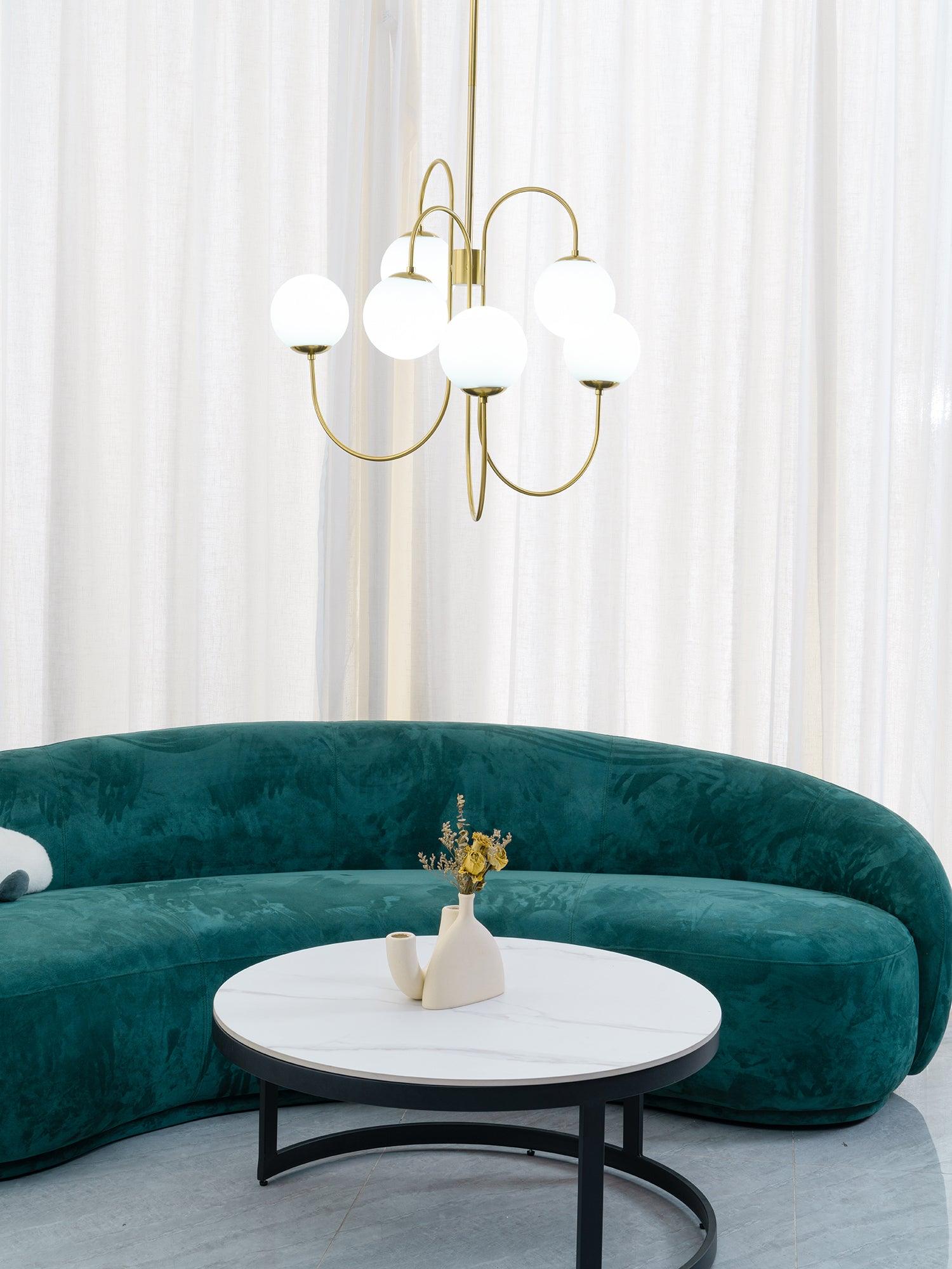 Zwanenhals Kroonluchter Ø76 cm – 8-Lichts Hanglamp met Glazen Bollen Goud/Zwart | Sansoti