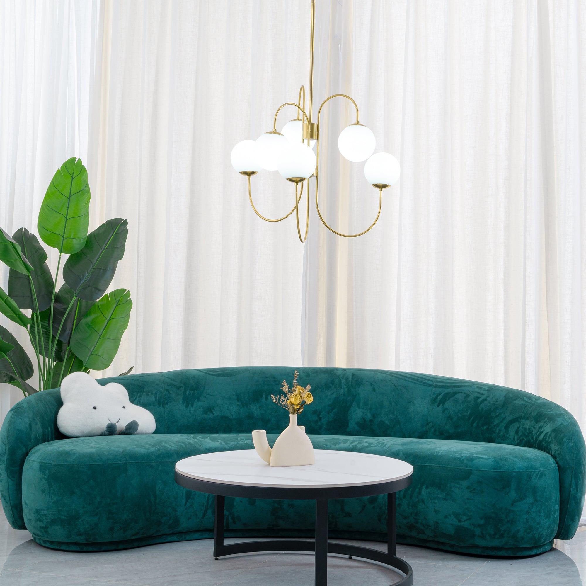 Zwanenhals Kroonluchter Ø76 cm – 8-Lichts Hanglamp met Glazen Bollen Goud/Zwart | Sansoti