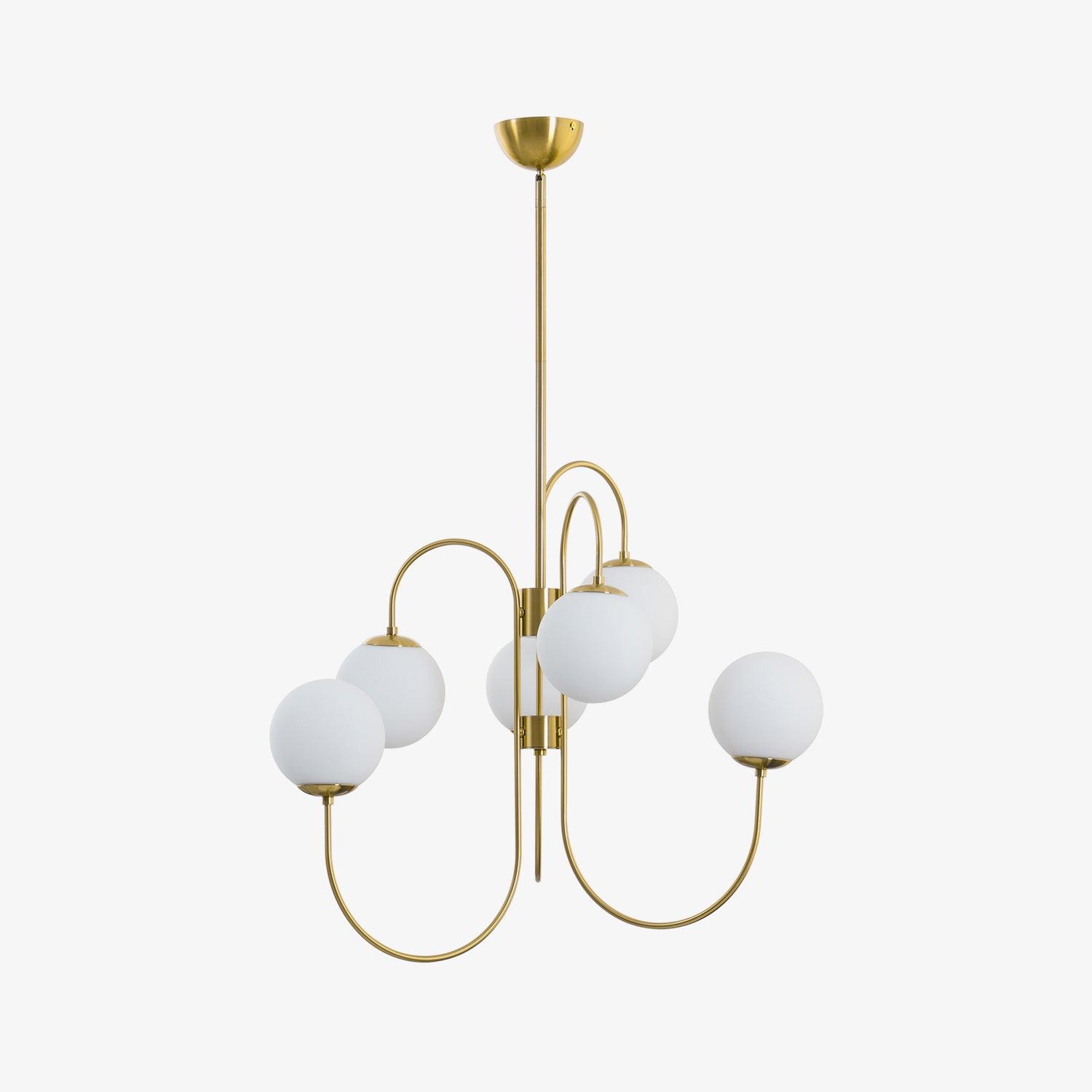 Zwanenhals Kroonluchter Ø76 cm – 8-Lichts Hanglamp met Glazen Bollen Goud/Zwart | Sansoti
