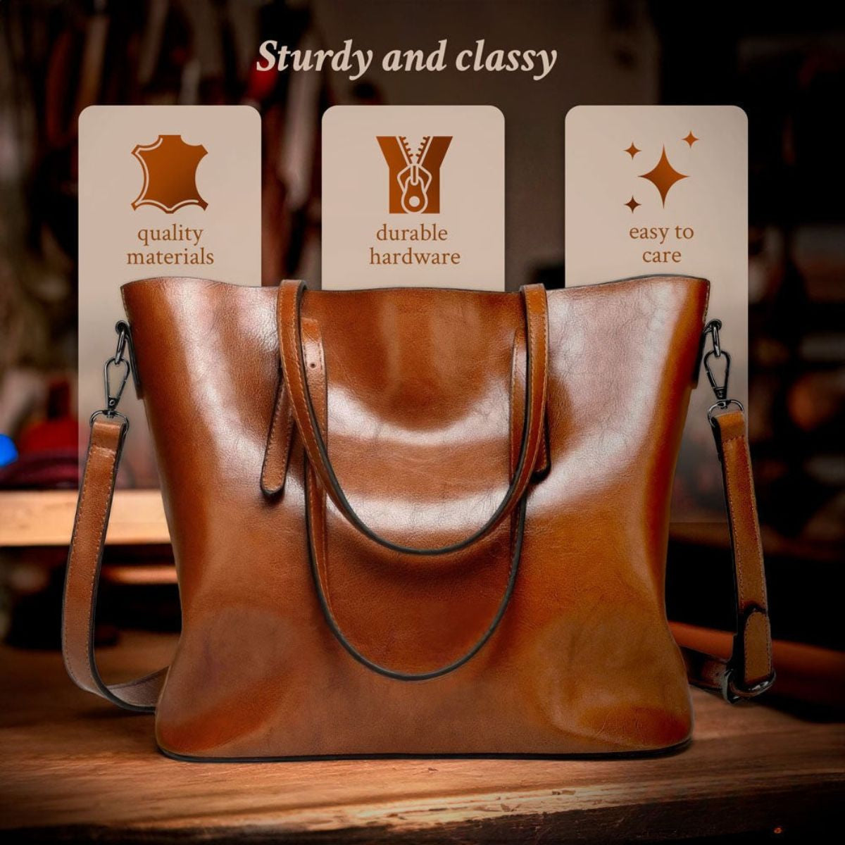 Vintage Leren Schoudertas Dames met Verstelbare Riem Echt Leder Handtas Klassiek Retro Design Elegante Dagtas | Sansoti