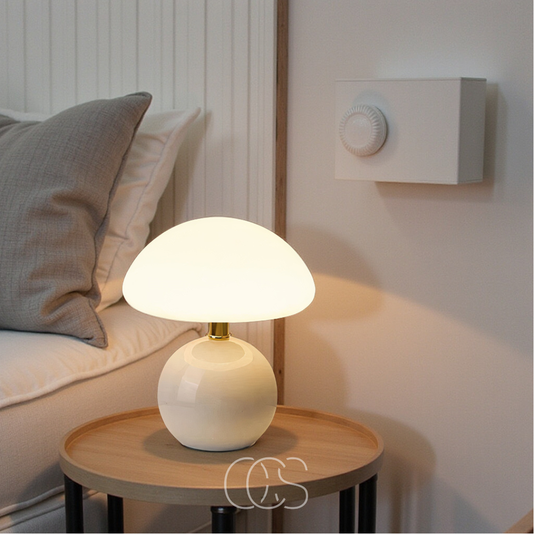 Dimbare LED Paddenstoellamp Retro Design Tafellamp Keramiek Mat Glas 3 Lichtstanden Sfeerlamp Bureau | Sansoti
