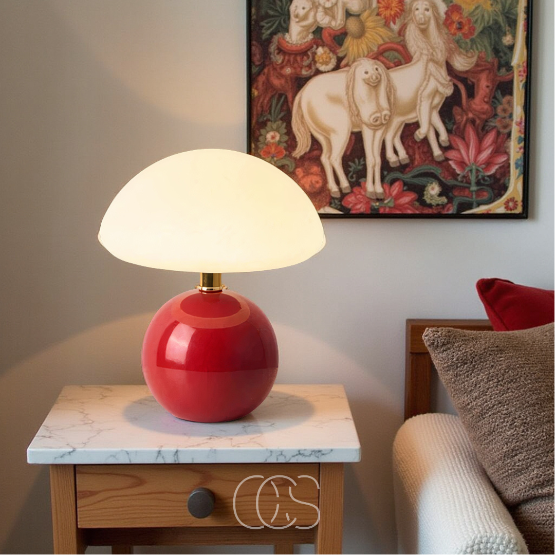Dimbare LED Paddenstoellamp Retro Design Tafellamp Keramiek Mat Glas 3 Lichtstanden Sfeerlamp Bureau | Sansoti