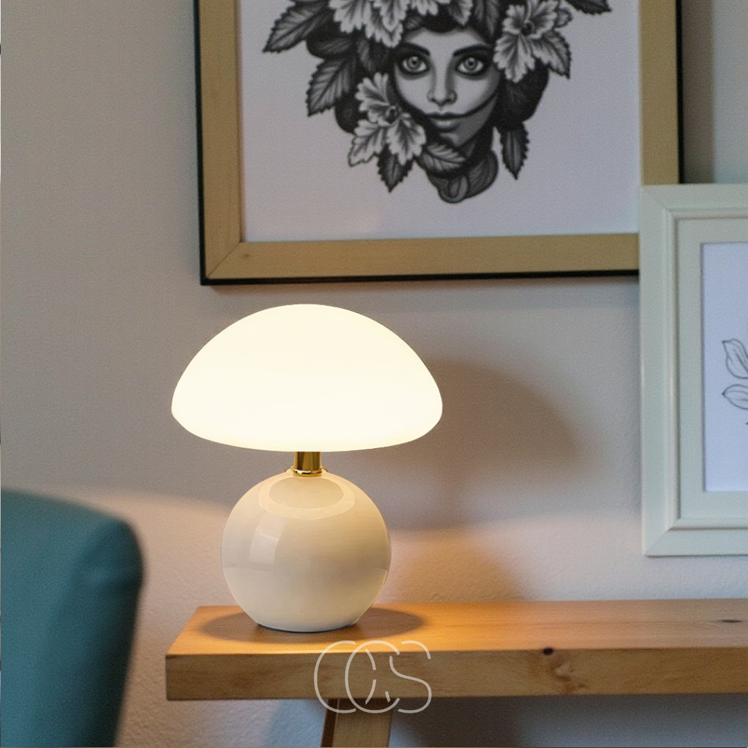 Dimbare LED Paddenstoellamp Retro Design Tafellamp Keramiek Mat Glas 3 Lichtstanden Sfeerlamp Bureau | Sansoti