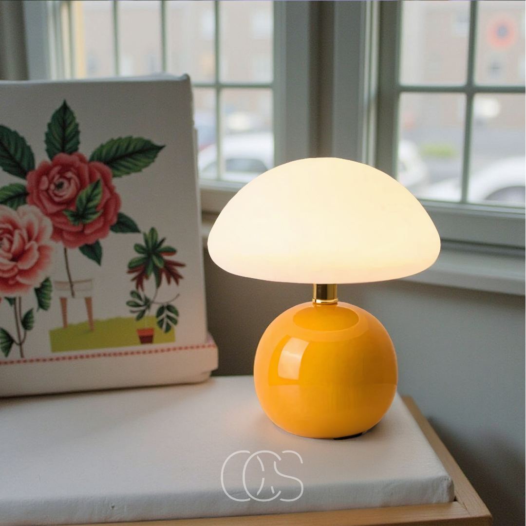 Dimbare LED Paddenstoellamp Retro Design Tafellamp Keramiek Mat Glas 3 Lichtstanden Sfeerlamp Bureau | Sansoti