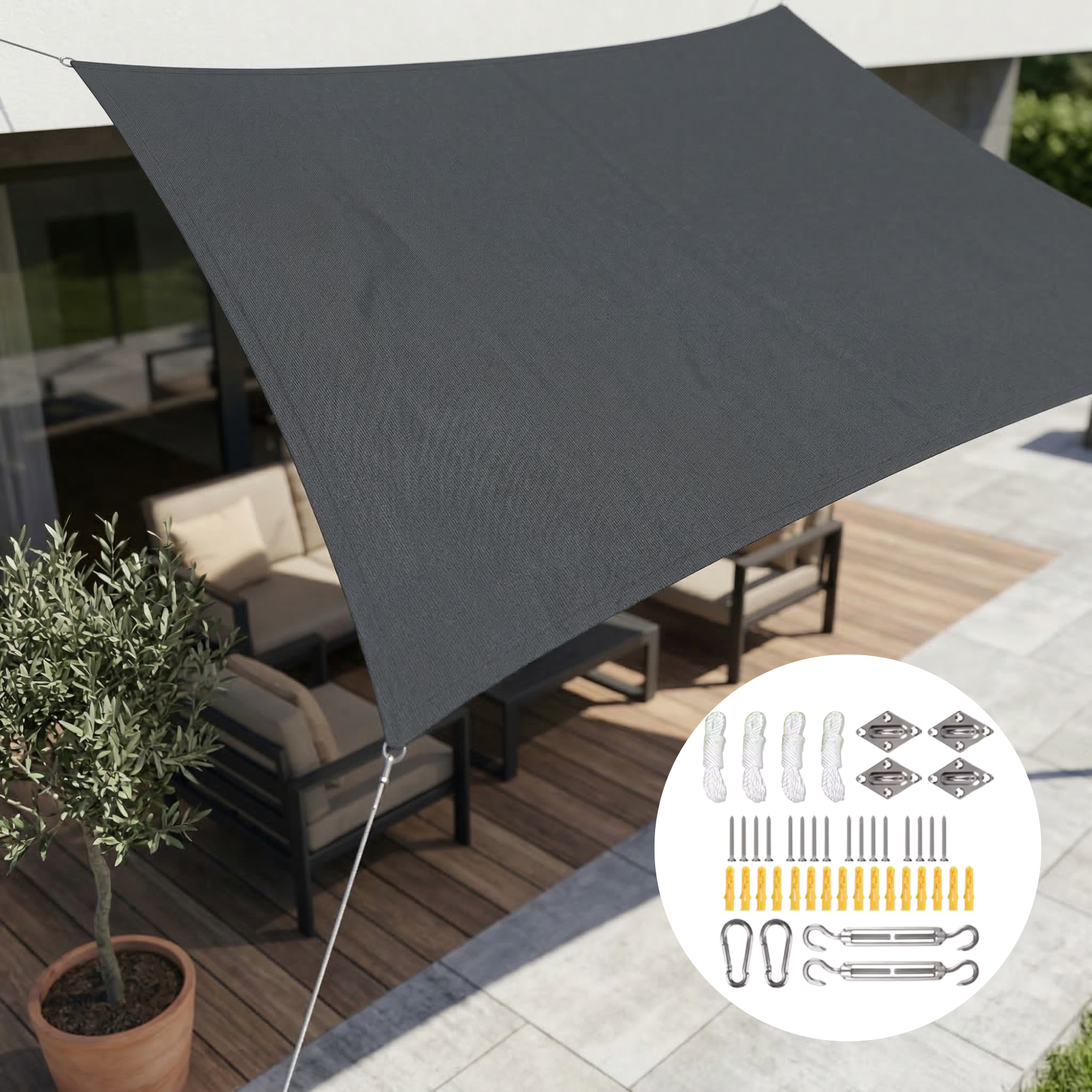 Rechthoekig Zonnezeil Polyester Waterdicht UV-bestendig Tuin Terras Schaduwdoek 98% UV-bescherming Balkondoek | Sansoti