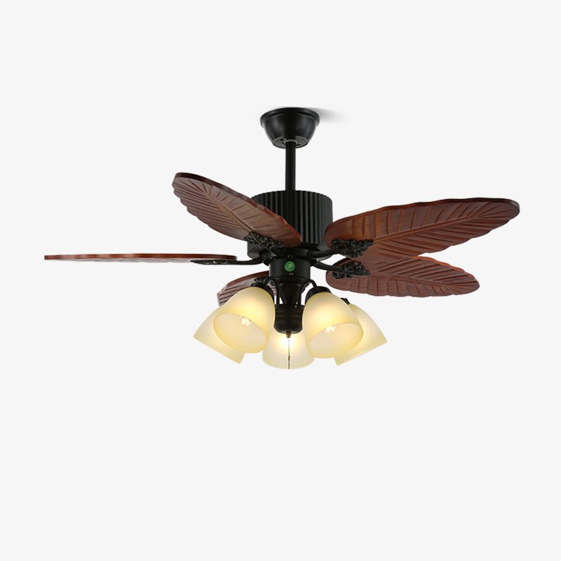 Tropische Plafondventilator met Verlichting en Afstandsbediening – Natuurlijk Design met Glazen Kap | Sansoti