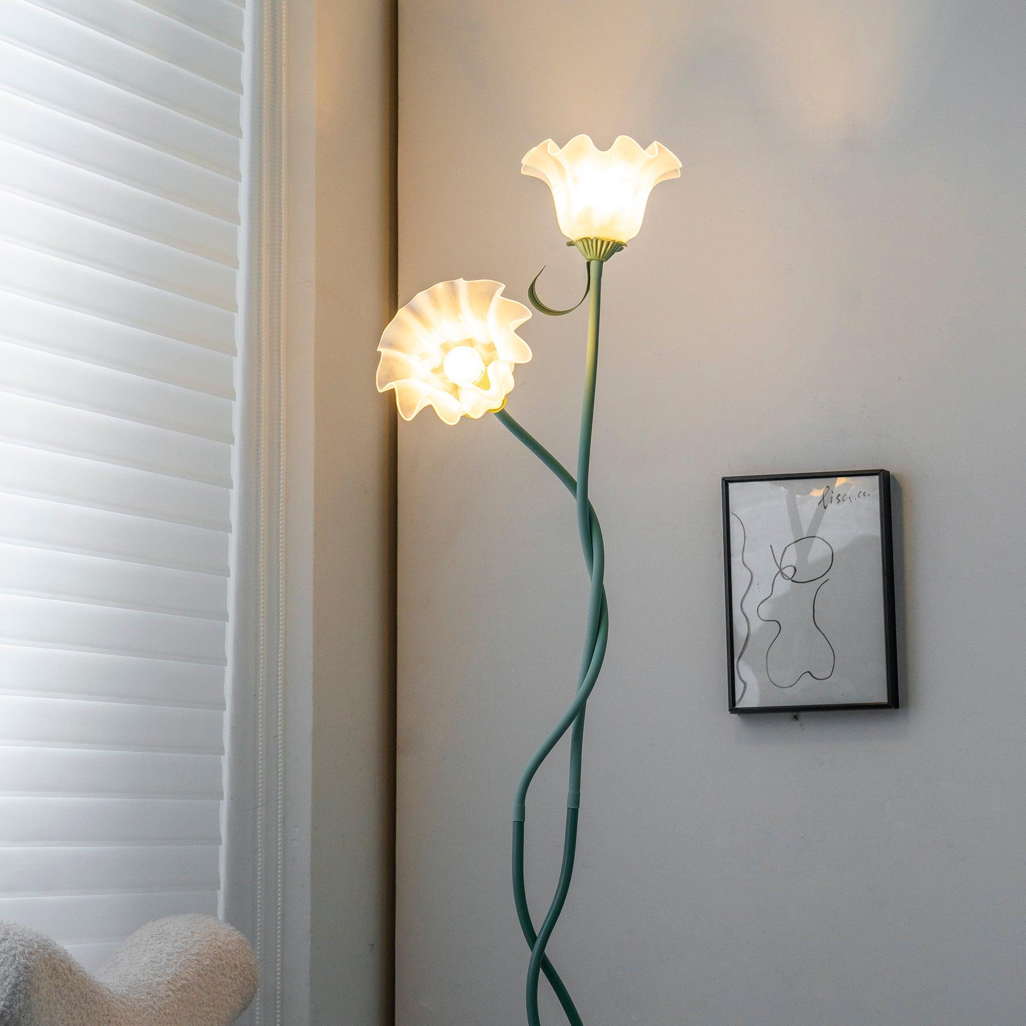 Stehleuchte Blume Design Grün Weiß Metall 170cm 2-3 Flammen LED Stimmungslicht Wohnzimmer Schlafzimmer | Restfield