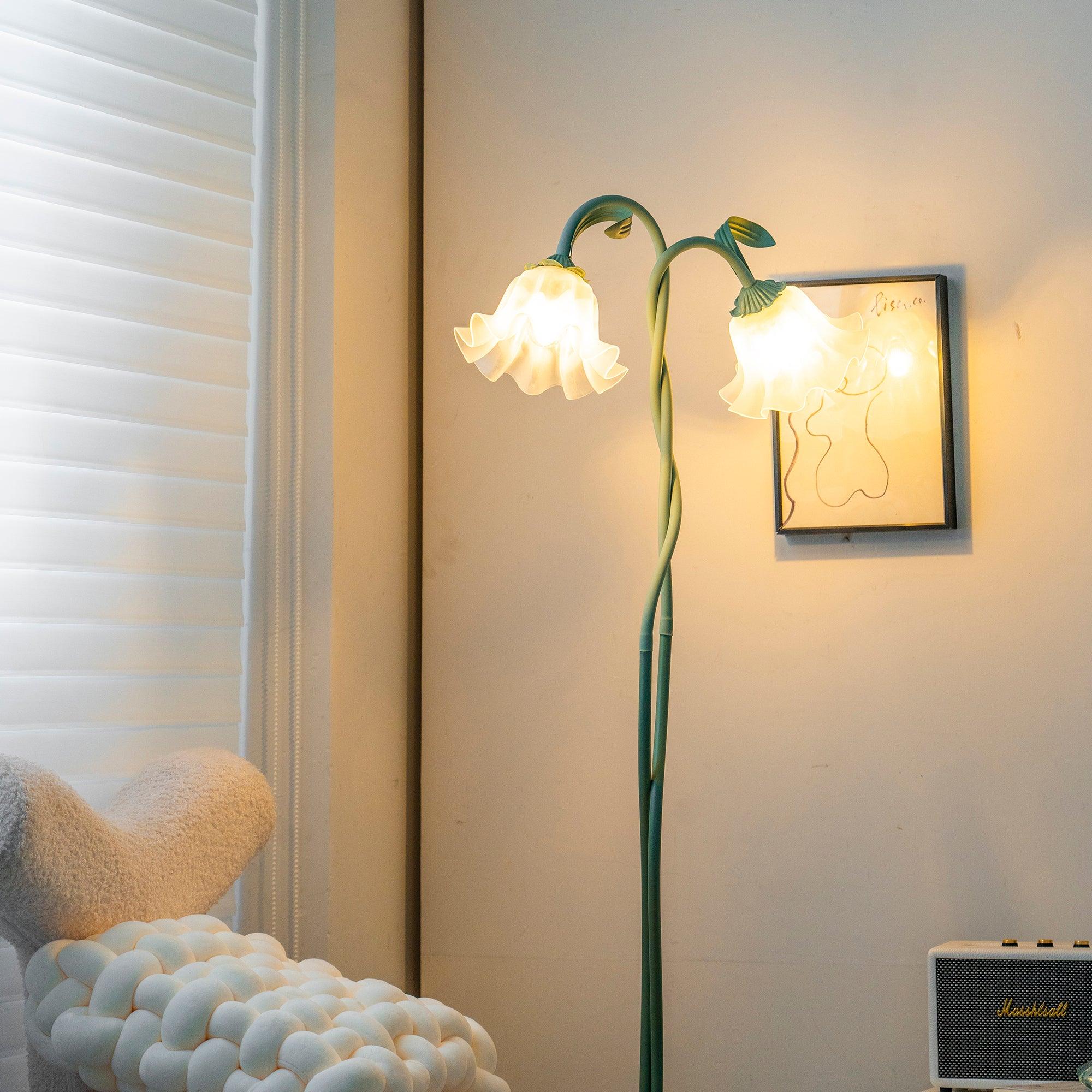 Stehleuchte Blume Design Grün Weiß Metall 170cm 2-3 Flammen LED Stimmungslicht Wohnzimmer Schlafzimmer | Restfield
