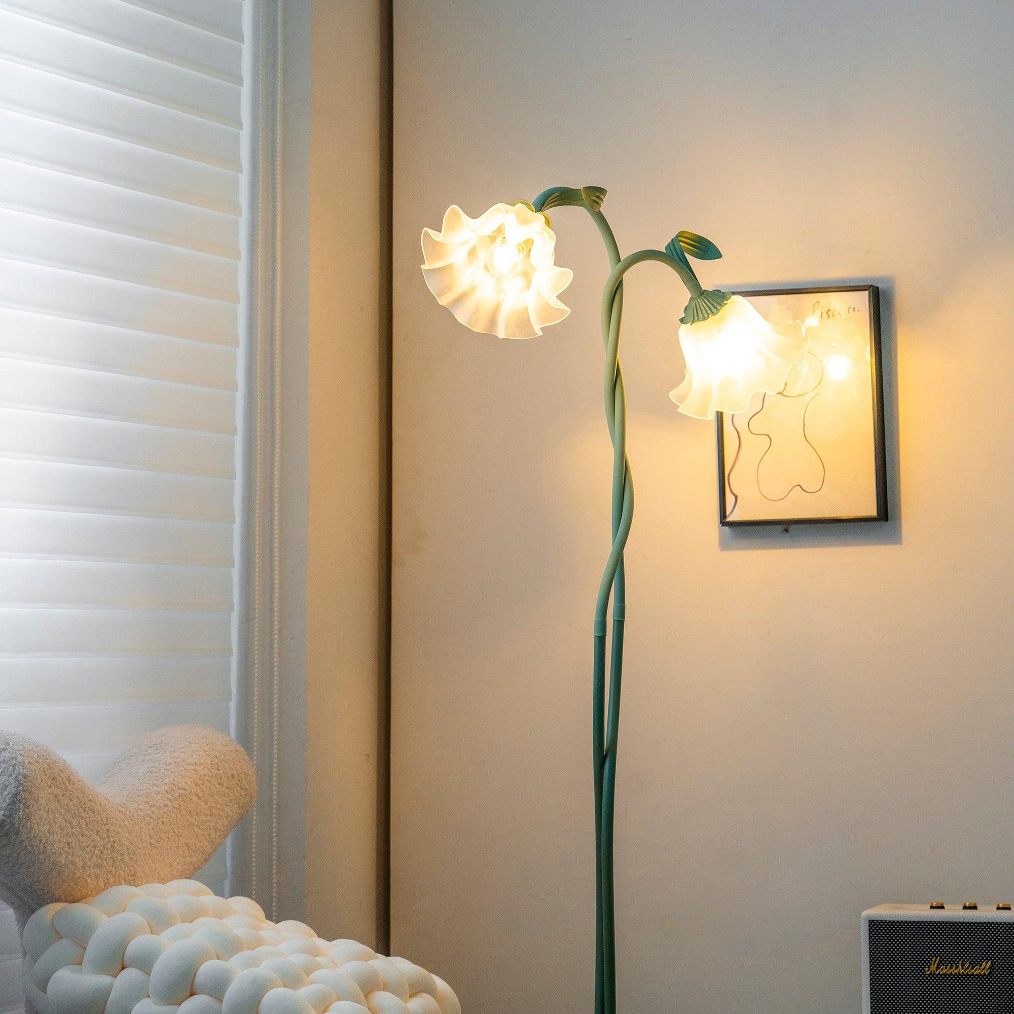 Stehleuchte Blume Design Grün Weiß Metall 170cm 2-3 Flammen LED Stimmungslicht Wohnzimmer Schlafzimmer | Restfield