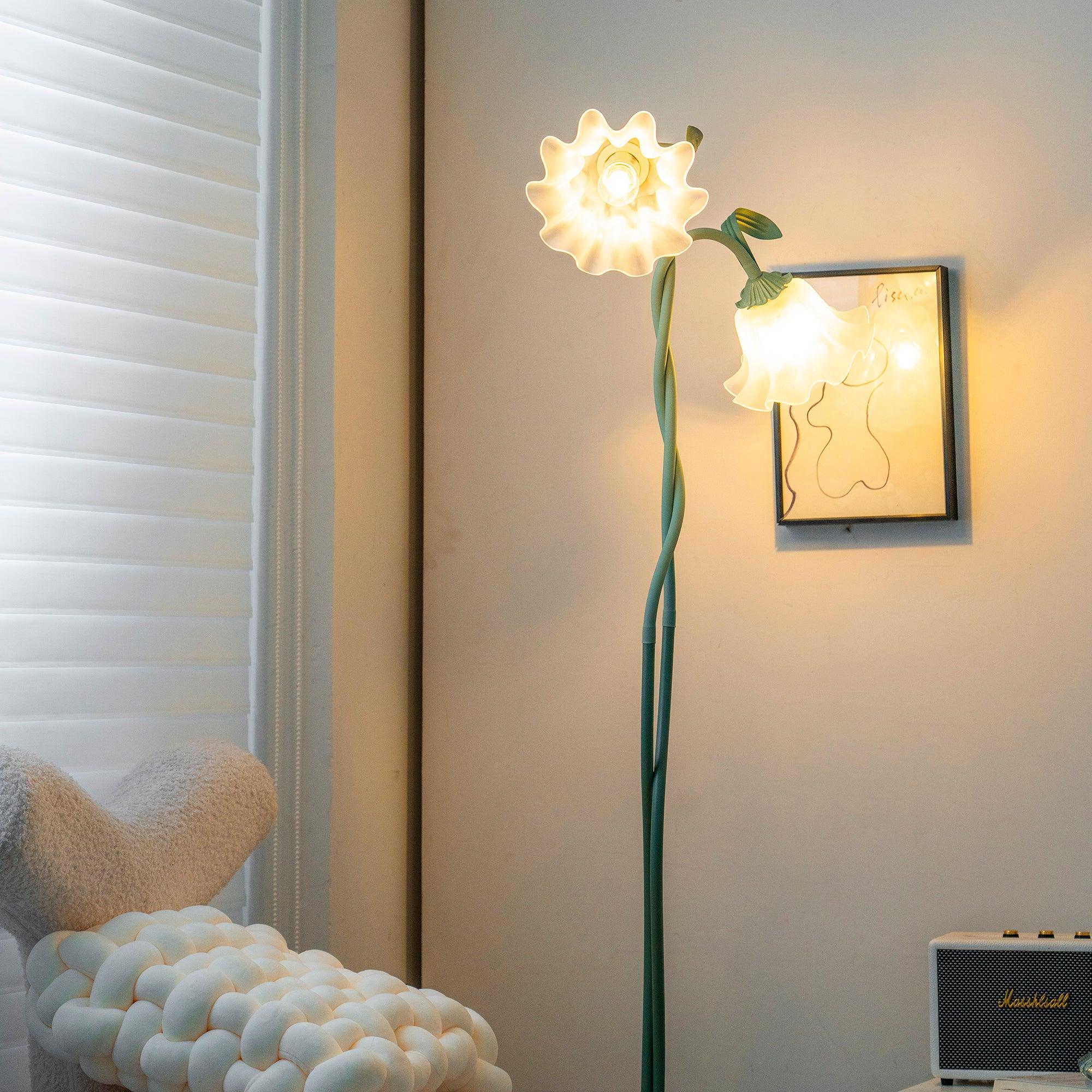 Stehleuchte Blume Design Grün Weiß Metall 170cm 2-3 Flammen LED Stimmungslicht Wohnzimmer Schlafzimmer | Restfield