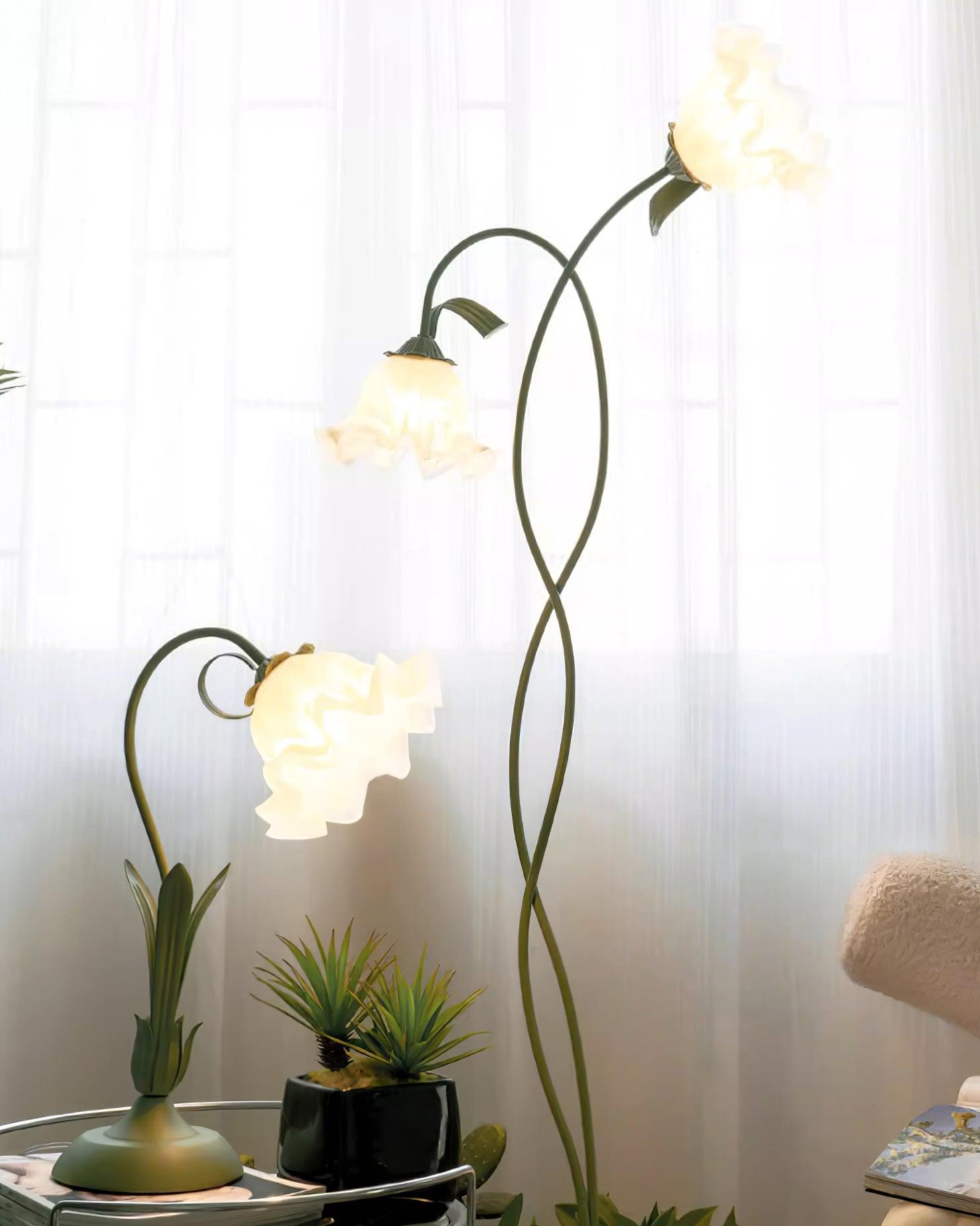 Stehleuchte Blume Design Grün Weiß Metall 170cm 2-3 Flammen LED Stimmungslicht Wohnzimmer Schlafzimmer | Restfield