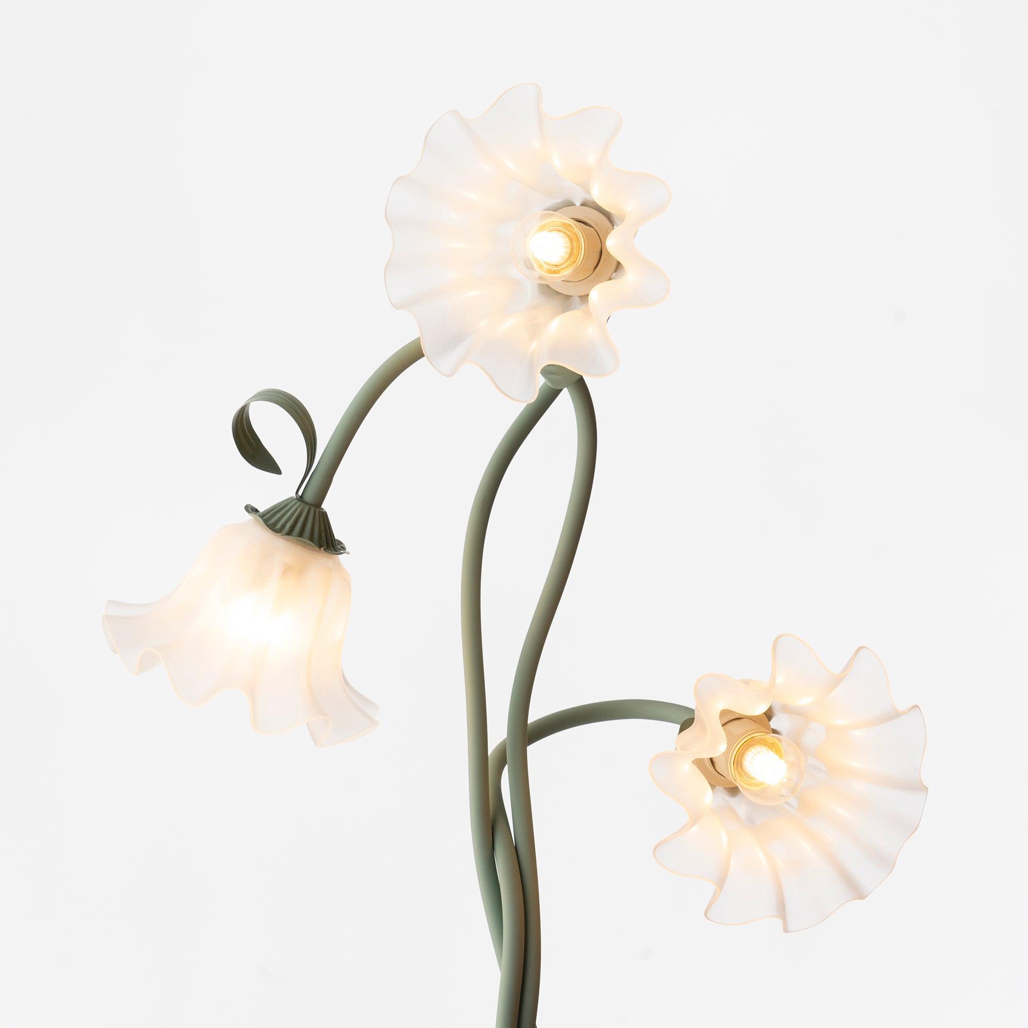 Stehleuchte Blume Design Grün Weiß Metall 170cm 2-3 Flammen LED Stimmungslicht Wohnzimmer Schlafzimmer | Restfield