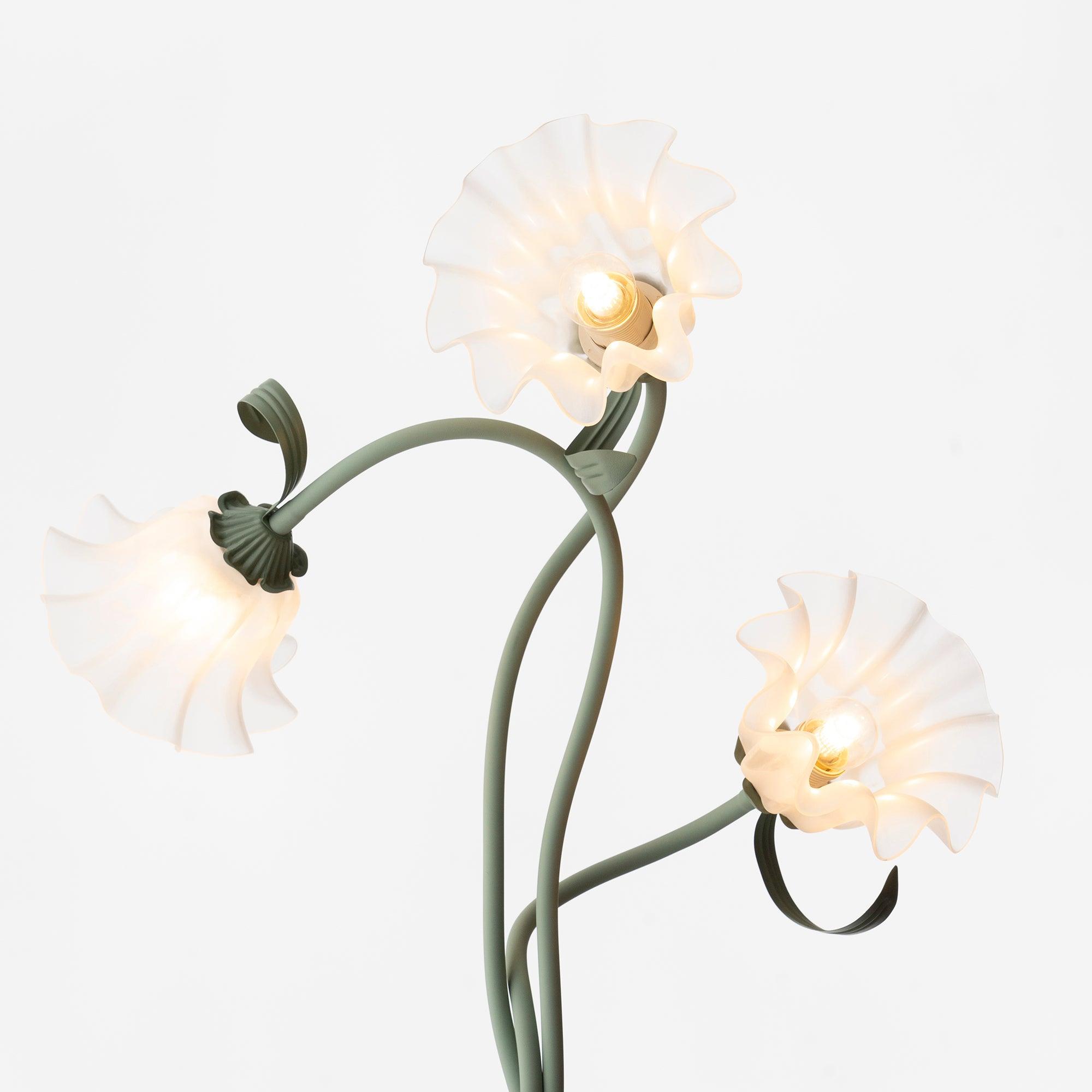 Stehleuchte Blume Design Grün Weiß Metall 170cm 2-3 Flammen LED Stimmungslicht Wohnzimmer Schlafzimmer | Restfield