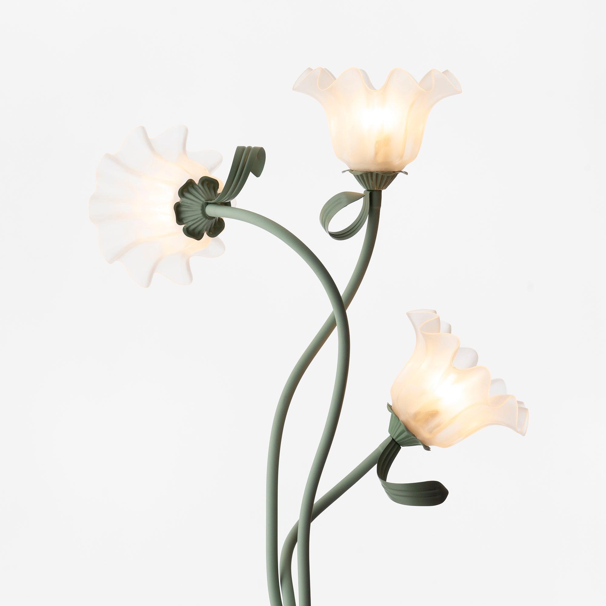 Stehleuchte Blume Design Grün Weiß Metall 170cm 2-3 Flammen LED Stimmungslicht Wohnzimmer Schlafzimmer | Restfield
