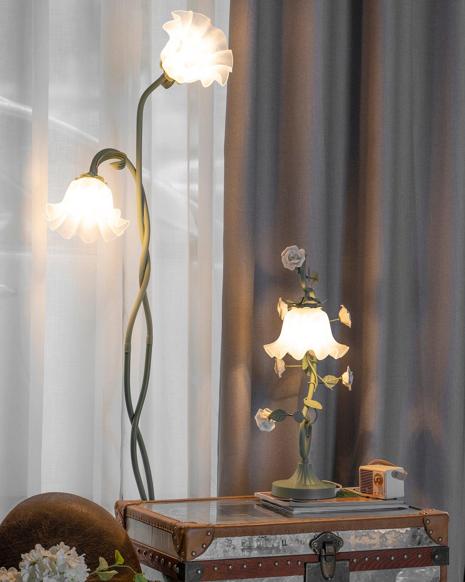 Stehleuchte Blume Design Grün Weiß Metall 170cm 2-3 Flammen LED Stimmungslicht Wohnzimmer Schlafzimmer | Restfield