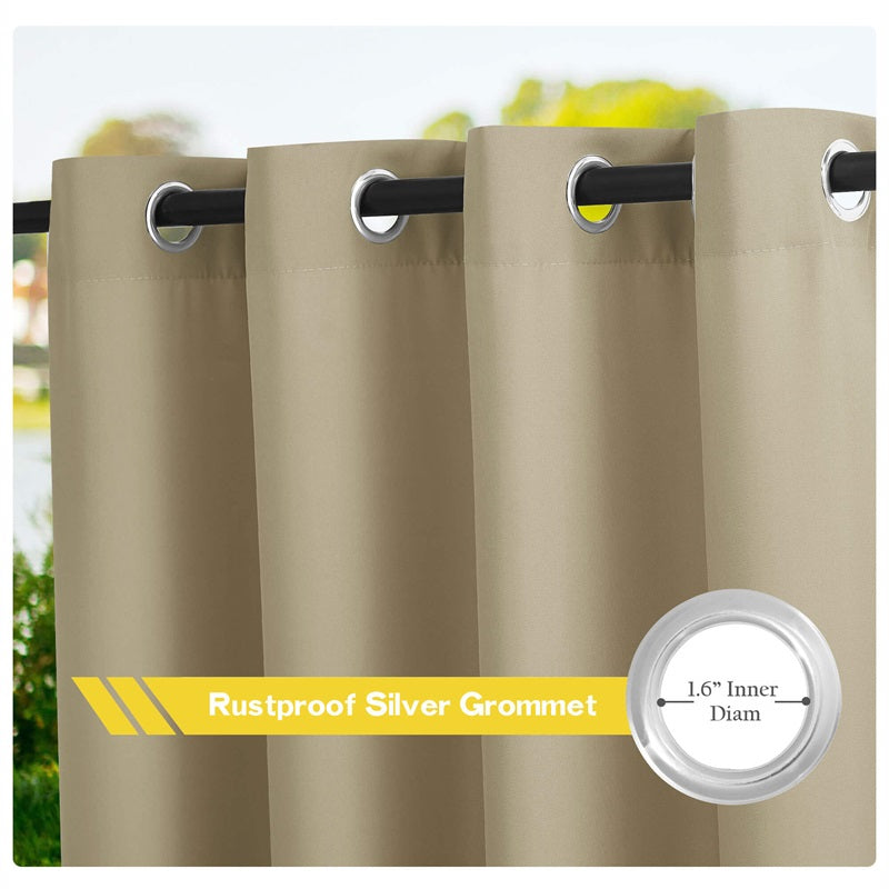 Waterproof Outdoor Curtain Heavy Fabric Windproof UV Protection Privacy 1 Panel Taupe Gray Navy | Sansoti