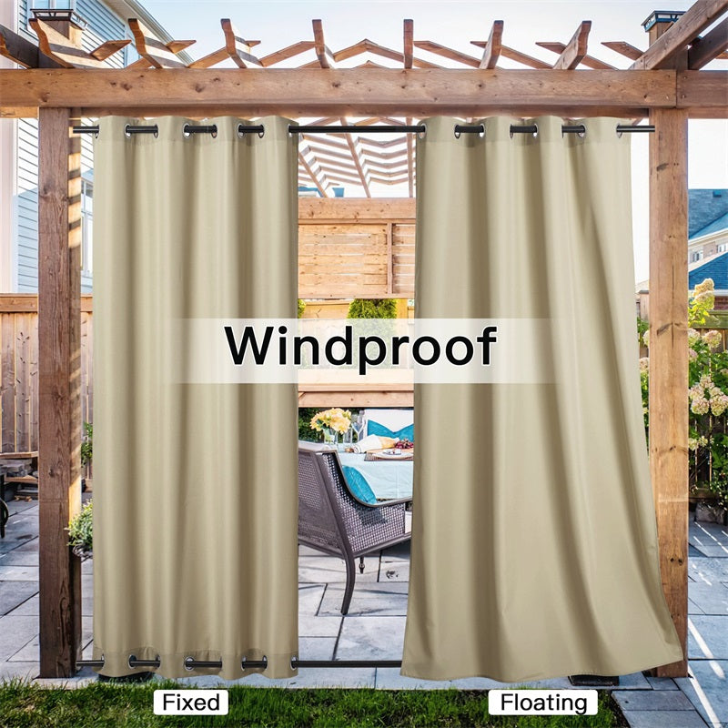 Waterproof Outdoor Curtain Heavy Fabric Windproof UV Protection Privacy 1 Panel Taupe Gray Navy | Sansoti