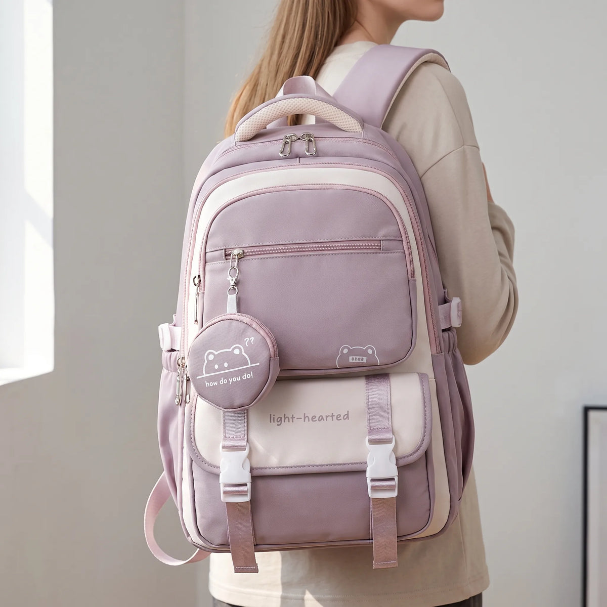 Multi-Compartment School Backpack Oxford Polyester 47x32x20cm Adjustable Chest Strap Luggage Strap Large Capacity | Sansoti