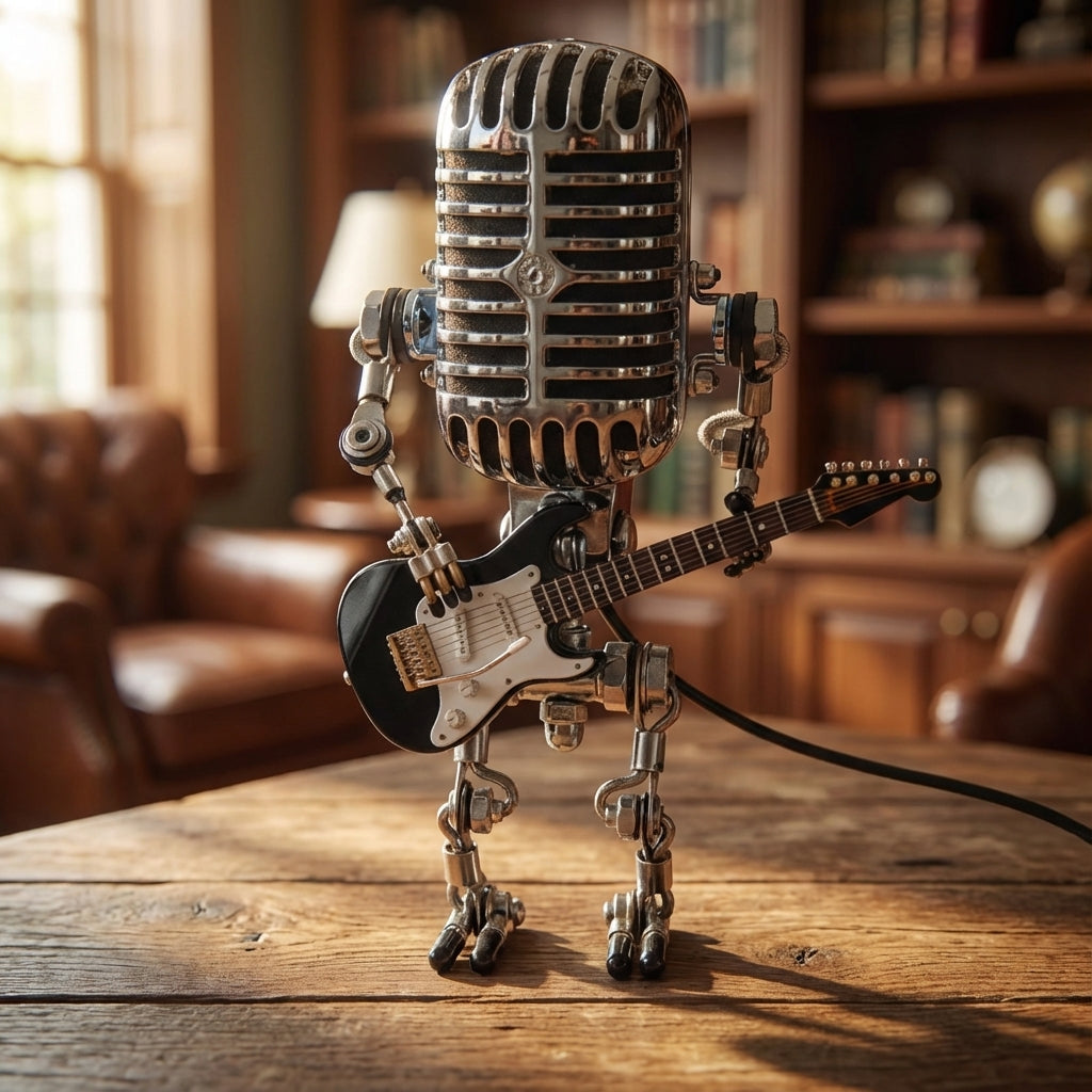 Roboterlampe mit Gitarre, LED-Tischlampe im Musikerdesign, warmes Licht, Dekoration, USB und Batterie, für Künstlerateliers | Sansoti