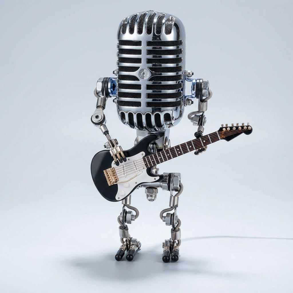 Roboterlampe mit Gitarre, LED-Tischlampe im Musikerdesign, warmes Licht, Dekoration, USB und Batterie, für Künstlerateliers | Sansoti