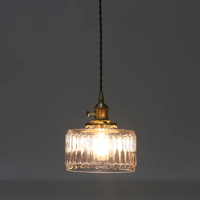 Retro Hanglamp Geribbeld Glas Koper Transparant Grijs E27 Woonkamer Eetkamer Slaapkamer Vintage Industrieel | Sansoti