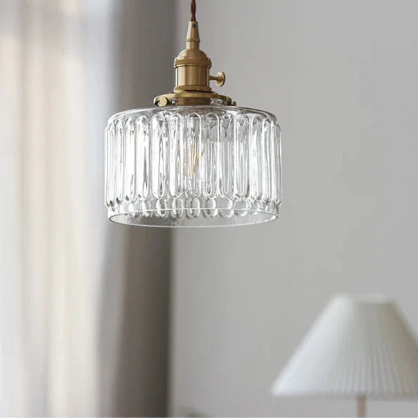 Retro Hanglamp Geribbeld Glas Koper Transparant Grijs E27 Woonkamer Eetkamer Slaapkamer Vintage Industrieel | Sansoti