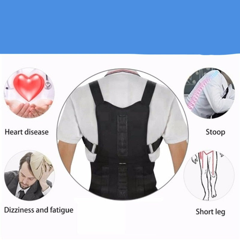 Correcteur de posture magnétique réglable en polyester, soutien du dos, du cou et des épaules, noir et blanc, unisexe, confortable | Sansoti