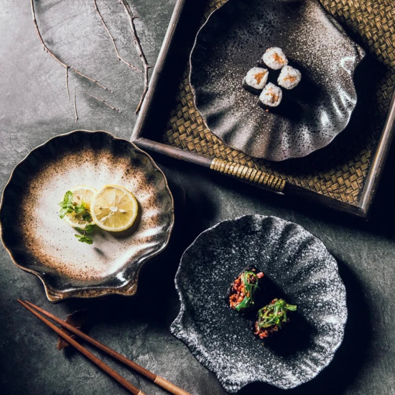 Keramische Schelpvormige Borden Wit Zwart Bruin Servies Coastal Dining | Sansoti