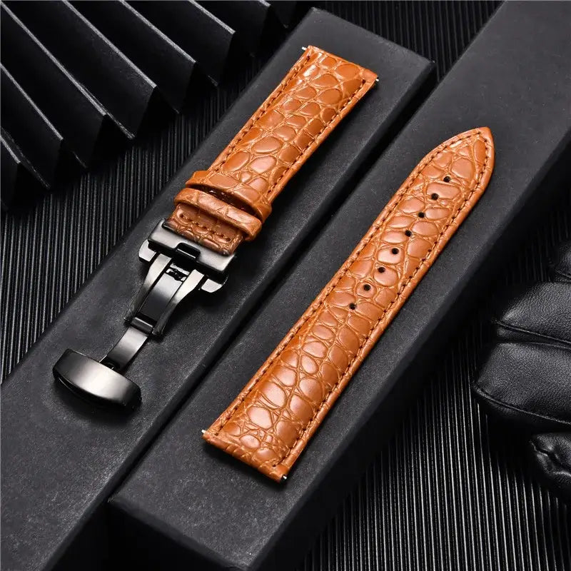 Lederarmband für Smartwatches mit Krokodilmuster, Premiumleder, feuchtigkeitsabweisendes Sportarmband, elegantes Armband, verstellbar | Sansoti