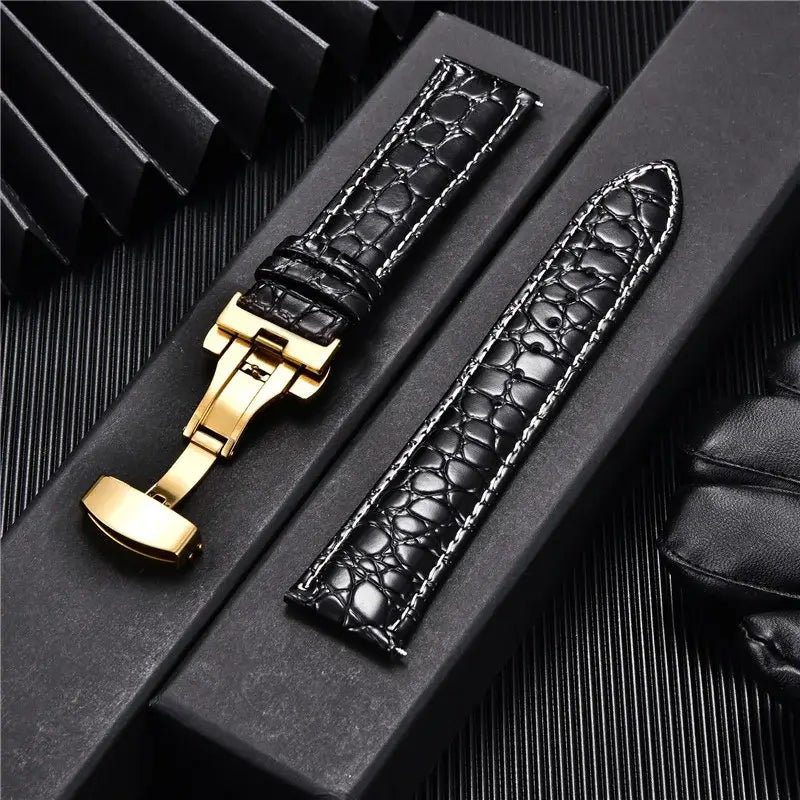 Lederarmband für Smartwatches mit Krokodilmuster, Premiumleder, feuchtigkeitsabweisendes Sportarmband, elegantes Armband, verstellbar | Sansoti