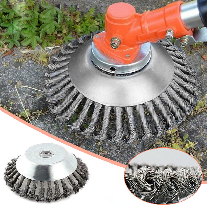 Stahl-Drahtbürstenkopf mit 360°-Rotation für Trimmer, 15 cm, universell einsetzbar zur Unkrautentfernung, Gartengerät für Rasen und Garten | Sansoti