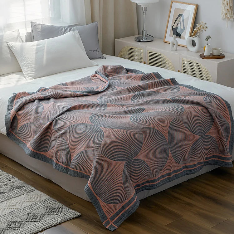 Cotton Summer Throw Four-Layer Muslin Blanket 150×200 200×230 Breathable Striped Bed Couch Sofa Lightweight | Sansoti