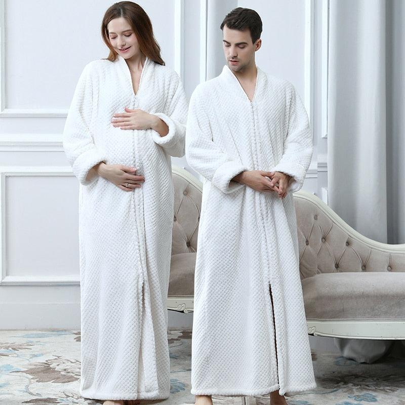 Warme Badjas met Rits en Capuchon Fleece Ochtendjas Unisex Loungewear Winter Huisjas voor Heren Dames | Sansoti