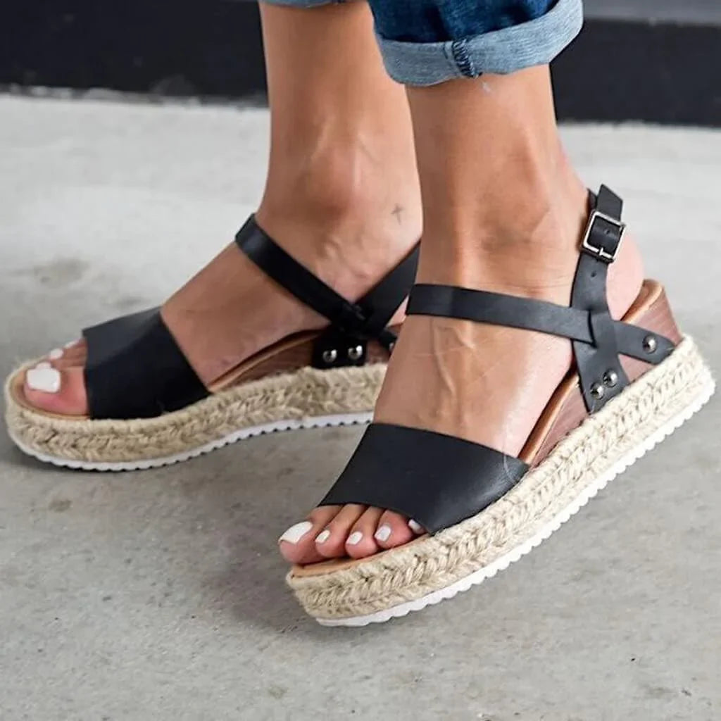 Women's Platform Sandals with Adjustable Ankle Strap | Summer Wedge Shoes with Open Toe for Daily Use | Sansoti