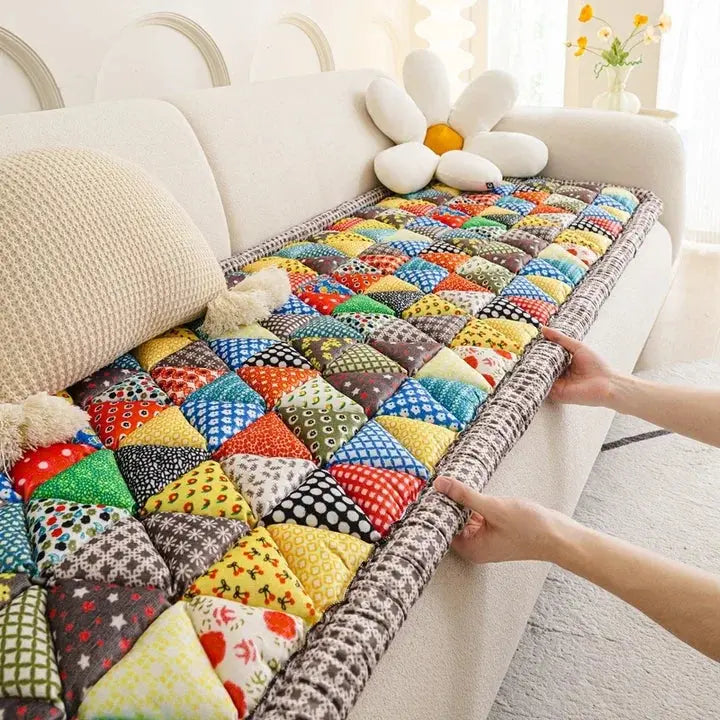 European Floral Print Sofa Cover – Woven Fabric Sofa Slipcover with Luxurious Look – Three-Seater Protector for Living Room | Sansoti