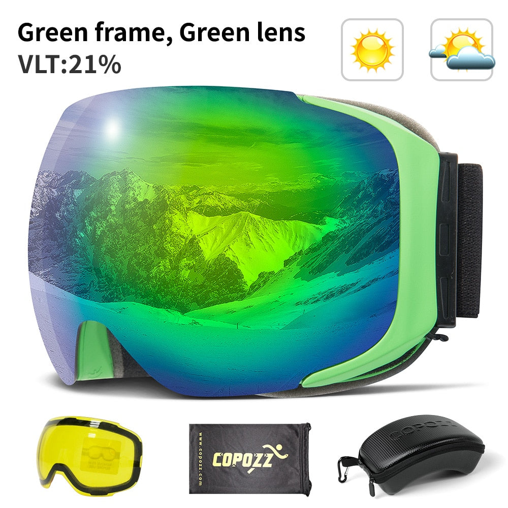 Skibrille mit magnetischem Linsensystem, UV400-Schutz, rutschfest, verstellbar und komfortabel für den Wintersport | Sansoti