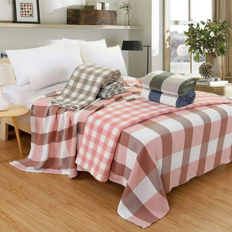Cotton Throw with Check Pattern – Soft Blanket for Sofa and Bed – 150×200 or 200×230 cm – Versatile Home Decor | Sansoti
