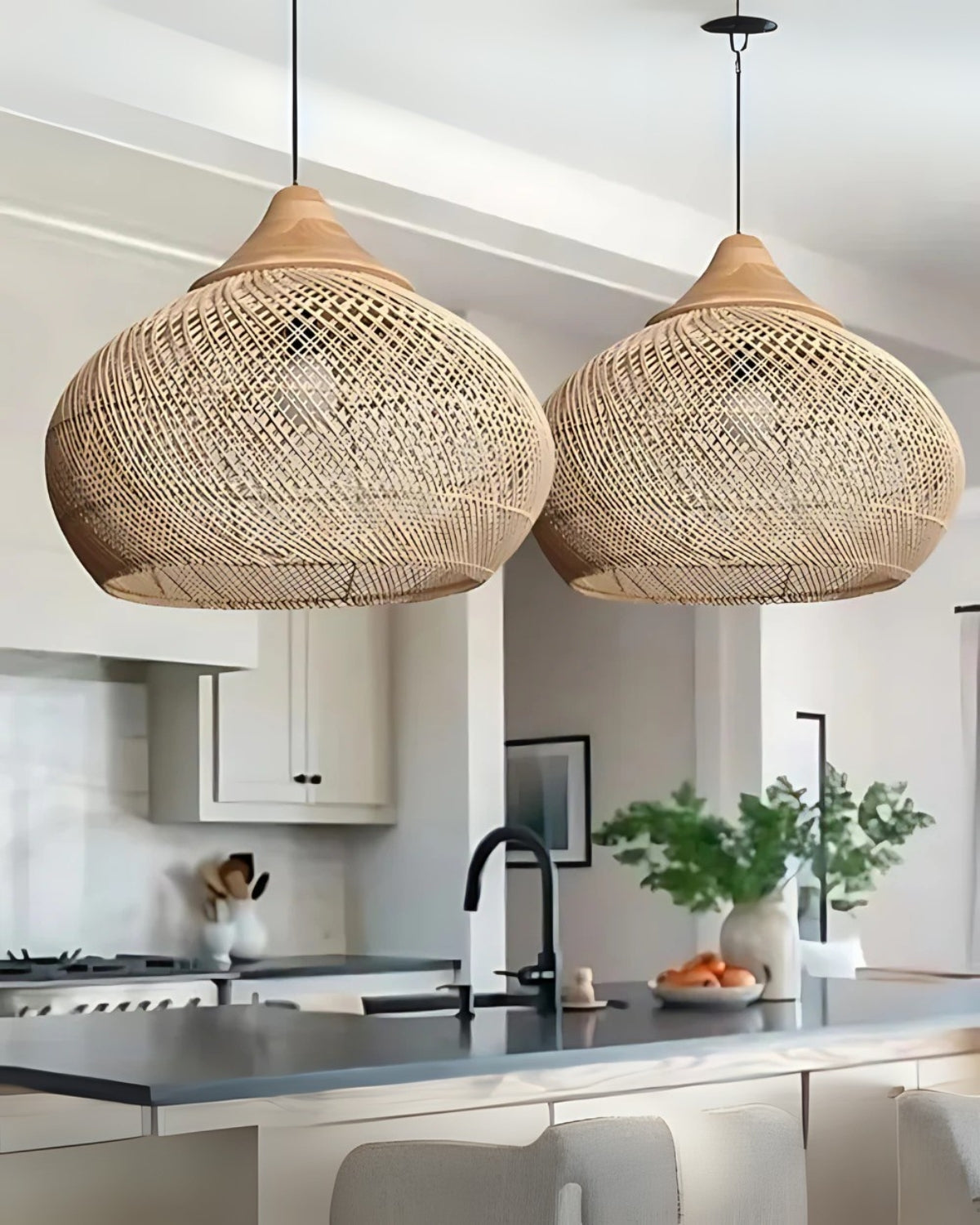 Handgewebte Rattan Pendelleuchte im Boho-Stil – natürliche Deckenlampe für Esszimmer und Wohnzimmer mit warmer Lichtabgabe | Restfield