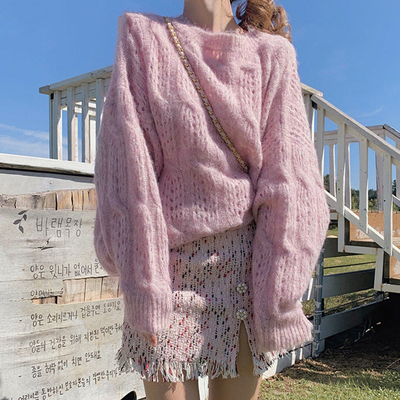 Durchbrochener Damenpullover, Strickpullover, Einheitsgröße, bequem, warm, vielseitig, Freizeitkleidung für den täglichen Gebrauch | Sansoti