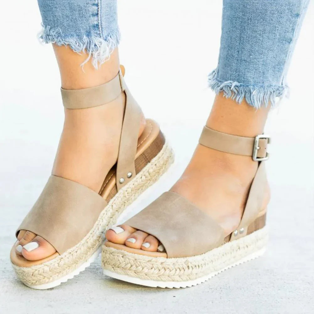 Women's Platform Sandals with Adjustable Ankle Strap | Summer Wedge Shoes with Open Toe for Daily Use | Sansoti