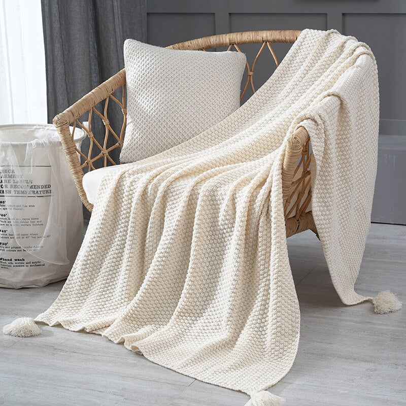 Japandi Plaid Gebreid Acryl Beige Zachte Deken Woonkamer Slaapkamer Scandinavisch | Sansoti