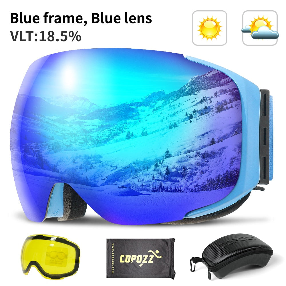 Skibrille mit magnetischem Linsensystem, UV400-Schutz, rutschfest, verstellbar und komfortabel für den Wintersport | Sansoti