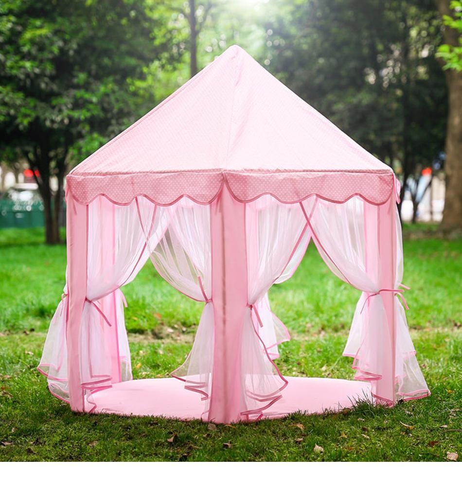 Tente château de princesse hexagonale de 140 cm, rose et bleue, intérieure et extérieure, pliable, pour chambre d’enfant et jeux de rôle | Sansoti