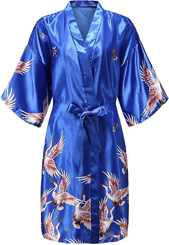 Satin Kimono Robe Floral Print Women's Short Sleeve Luxury Dressing Gown Silky Soft Loungewear Sleepwear | Sansoti
