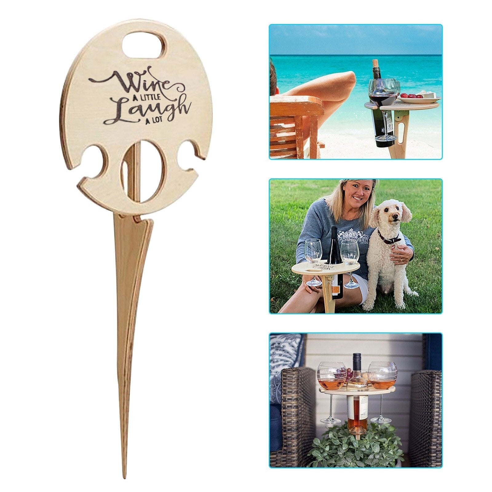Houten Picknicktafel met Wijnhouder voor Buitengebruik Tuin Strand Camping Opvouwbaar Draagbaar Wijntafel Graspin Romantisch Outdoor Diner | Sansoti