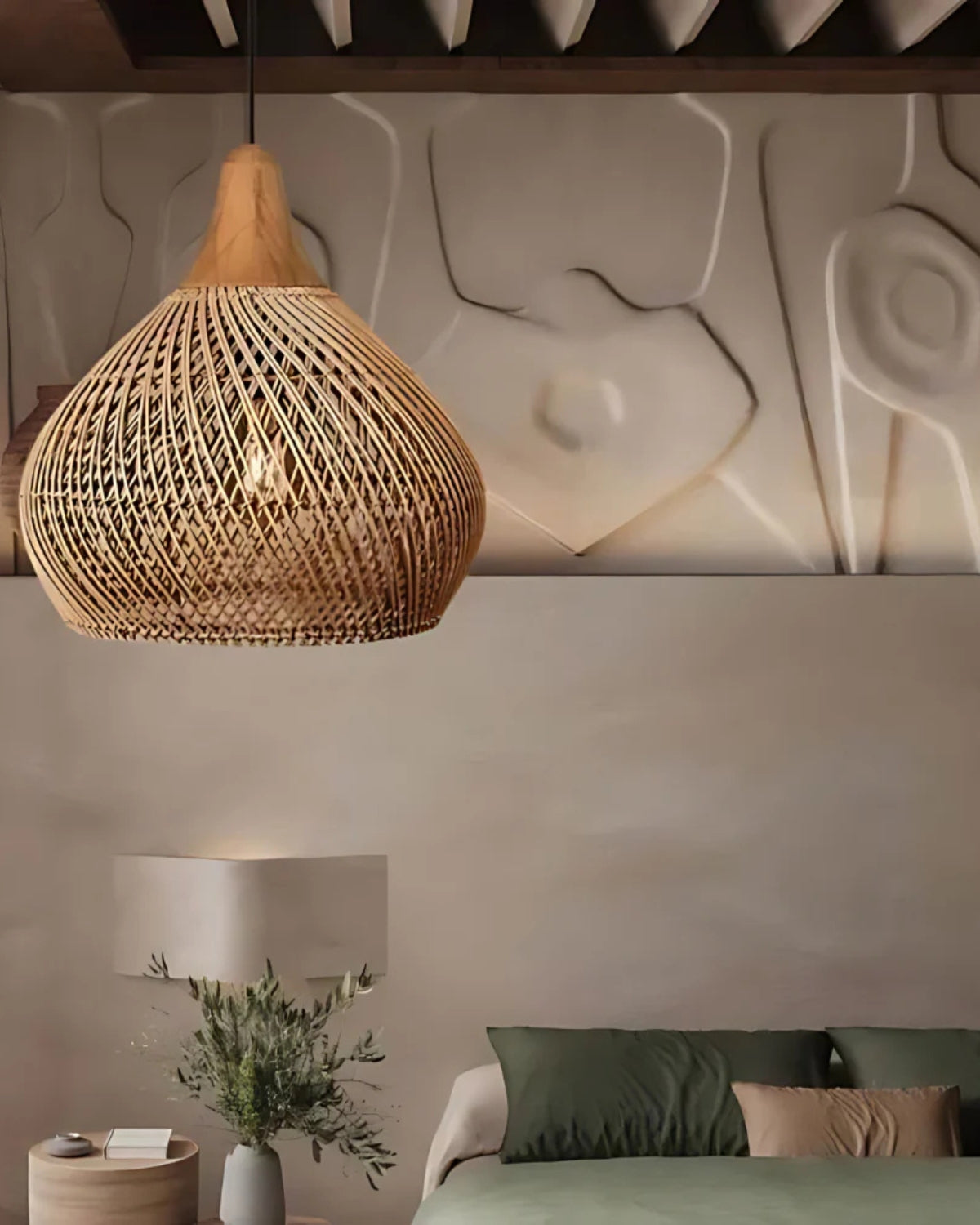 Handgewebte Rattan Pendelleuchte im Boho-Stil – natürliche Deckenlampe für Esszimmer und Wohnzimmer mit warmer Lichtabgabe | Restfield
