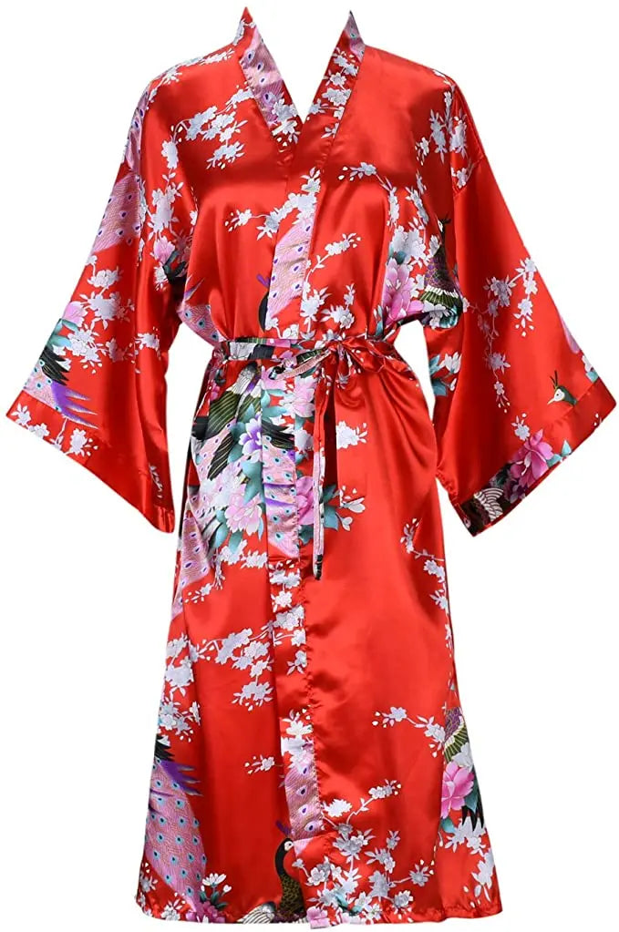 Satinmorgenmantel Kimono Damen Blumenmuster Kurz Luxuriöser Bademantel Junggesellinnenabschied Hausbekleidung Nachtwäsche Loungewear | Sansoti